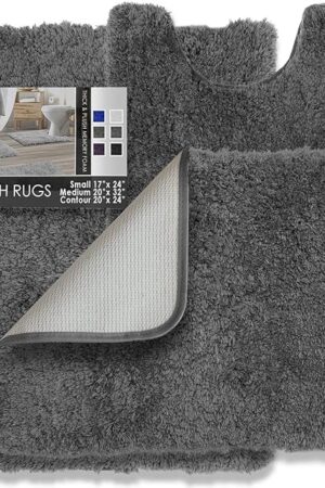 Clara Clark Bathroom Rugs Sets 3 Piece Shaggy Plush Bath Mat Bath Mats for Bathroom