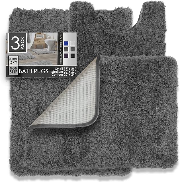 Clara Clark Bathroom Rugs Sets 3 Piece Shaggy Plush Bath Mat Bath Mats for Bathroom