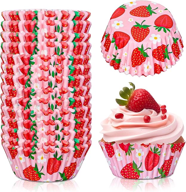 300Pcs Strawberry Cupcake Liners Strawberry Baking Cups Pink Summer Fruit Theme Standard Muffin Cupcake Wrapper for Wedding Bridal Baby Shower Birthday Party Decor
