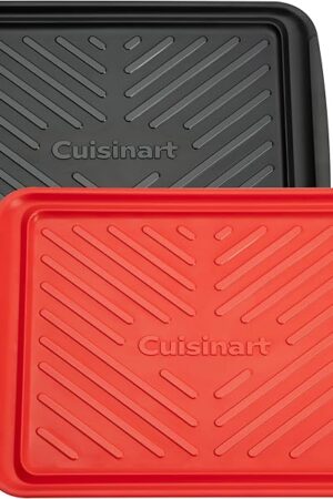 Cuisinart Grilling Prep & Serve Trays, 17x10.5 inch BBQ Tray Safe for Food Handling, 2 Dishwasher Safe Nesting Trays Black & Red, Perfect Grilling Accessories for Cooked & Raw Meat, Fits 6 Burgers
