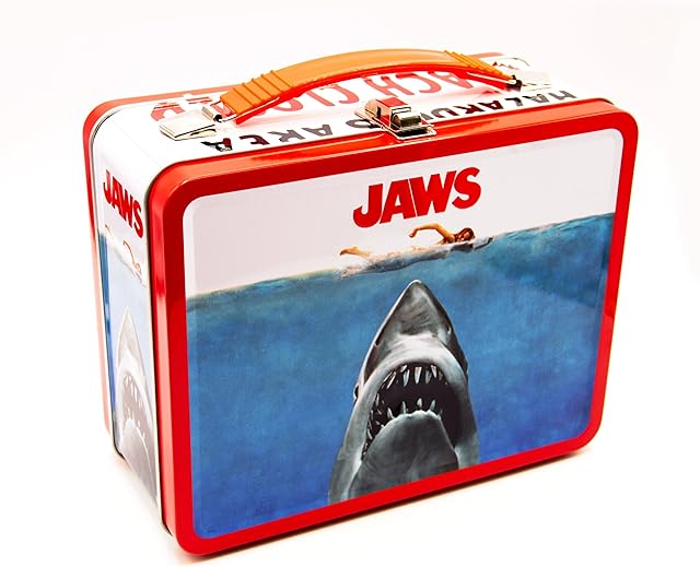 AQUARIUS Jaws Gen 2 Fun Box - Sturdy Tin Storage Box with Plastic Handle & Embossed Front Cover - Officially Licensed Jaws Merchandise & Collectible Gift for Kids, Teens & Adults