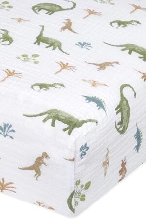 aden + anais Essentials Crib Sheet, 100% Cotton Muslin, Dino Jungle