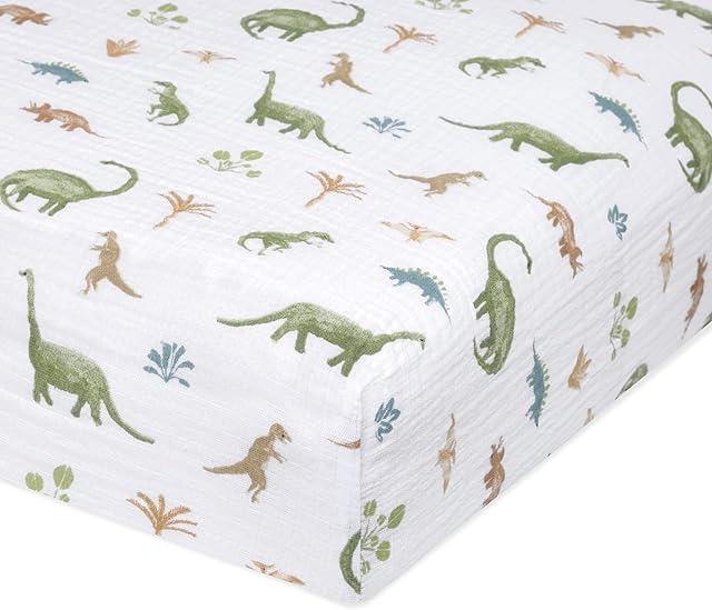 aden + anais Essentials Crib Sheet, 100% Cotton Muslin, Dino Jungle