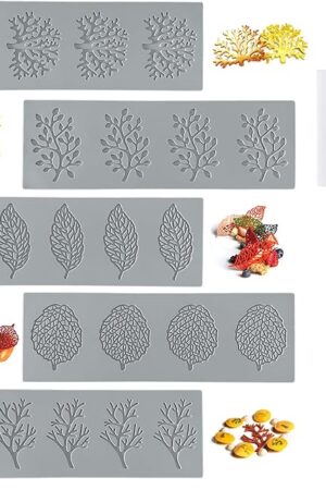 7Pcs Leaf Silicone Fondant Molds with Dough Scraper Silicone Spatula, 3D Coral Branch Leaf Chocolate Molds, DIY Baking, Sugar Craft, Wax, Gum Paste, Cupcakes, Clay