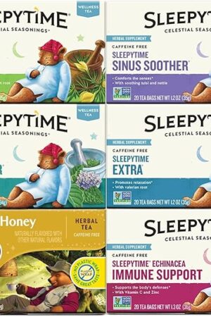 Celestial Seasonings Wellness Tea Sleepytime Variety Pack, Detox, Sinus Soother, Throat Tamer, Sleepytime Extra, Honey, Immune Boost, Caffeine Free Sleep Tea, 20 Tea Bags (Pack of 6)