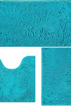 Bathroom Rugs Sets 3 Piece Non Slip,Bath Rugs with PVC Backing Bath Carpet,Bathroom Rug Washable,Absorbent,Plush Carpet Mats,Bath Mats for Bedroom, Kitchen,Tub,Home Decor (Turquoise)