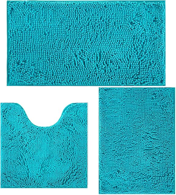 Bathroom Rugs Sets 3 Piece Non Slip,Bath Rugs with PVC Backing Bath Carpet,Bathroom Rug Washable,Absorbent,Plush Carpet Mats,Bath Mats for Bedroom, Kitchen,Tub,Home Decor (Turquoise)