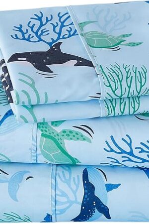 Viviland 3 Pieces Twin Sheet Set Soft Microfiber Blue Ocean Bedding Sets