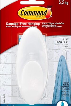 Command Large Towel Hook 1 Bath Hook 1 Water-Resistant Command Strip