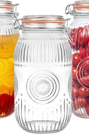 Amzcku Wide Mouth Vintage Mason Jars with Airtight Lid 64oz 2 Quart, Canister Quart Jars for Kitchen Storage - for Coffee, Sugar, Beans 3 Pack