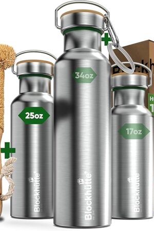 Blockhütte Vacuum Insulated Stainless Steel Water Bottle I 25 oz I Wide Mouth Metal Bottle for hot and cold drinks I BPA-Free I for Travel, School I Kids, Adults, Water Canteen, Sports, flask
