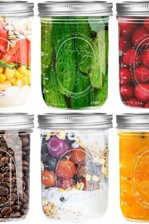 Wide Mouth Mason Jars 16 oz with Lids [6 Pack], Canning Jars with Metal Airtight Lids and Bands, 16 oz Glass Jars for Fermenting, Pickling, Freezing, Preserving, Meal Prep, Jar Décor