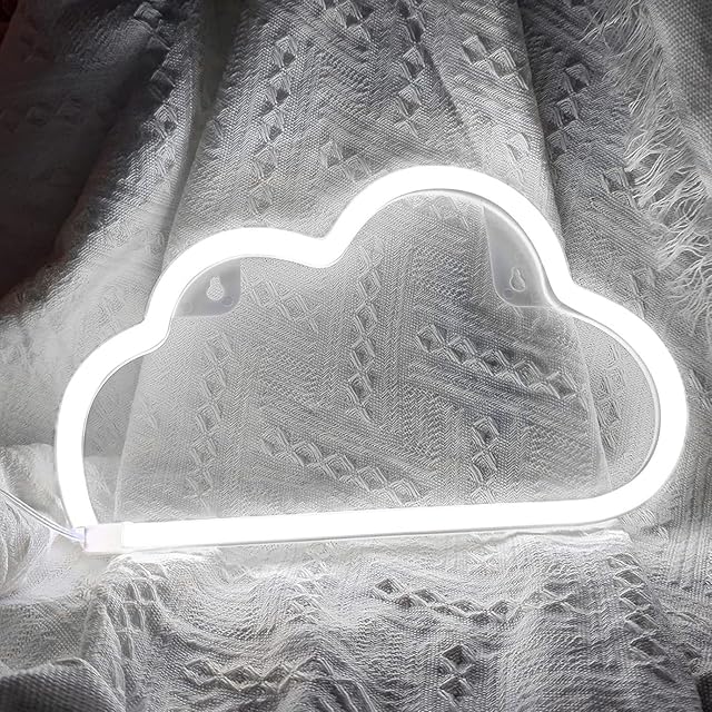 Cloud Neon Signs, LED Light for Wall Decor, Battery or USB Powered Sign Shaped Decoration Lights Bedroom Aesthetic Teen Girl Kid Room Christmas Birthday Wedding Party White