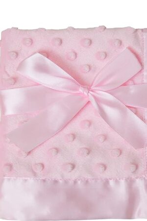 American Baby Company Security Blanket Chenille Minky Dot Silky Satin Pink 14" x 14"