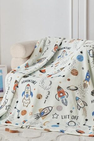 COOVA Kids Throw Blanket 50x60 Inch Cartoon Fleece Throw Green
