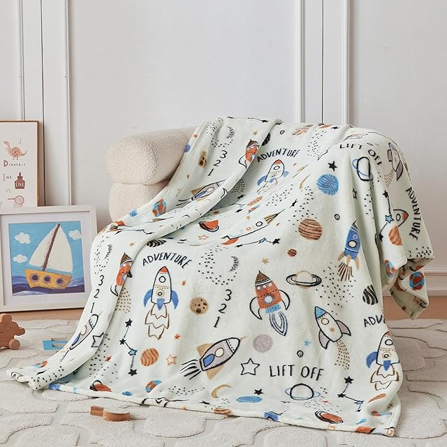 COOVA Kids Throw Blanket 50x60 Inch Cartoon Fleece Throw Green