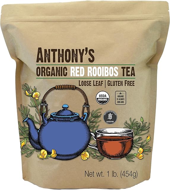 Anthony's Organic Red Rooibos Loose Leaf Tea, 1 lb, Gluten Free, Non GMO, Non Irradiated, Keto Friendly