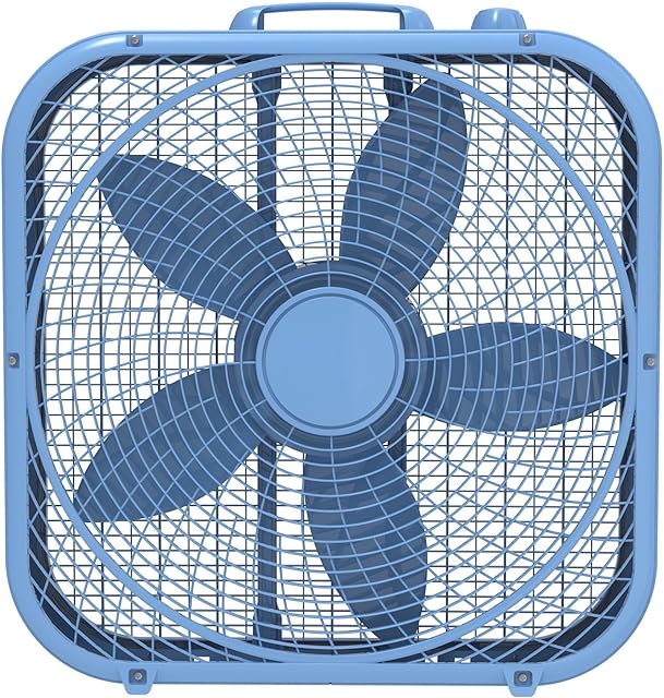 Classic Box Fan with Weather-Resistant Motor, 3 Speeds, 22.5" H (Blue)