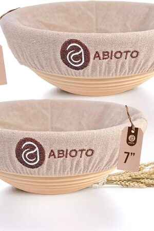 Bread Proofing Baskets for Sourdough Bread Baking - Set of 2 7" Round Banneton Baskets with Liners, Made of Finest Indonesian Rattan - Bake Perfect Artisan Bread Loaves at Home Like a Pro