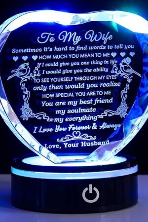 YWHL Gifts for Wife with Colorful LED Base Romantic Wedding Anniversary I Love You Gifts for Her Best Wife Birthday Gift Ideas to My Wife Crystal Keepsakes Presents from Husband