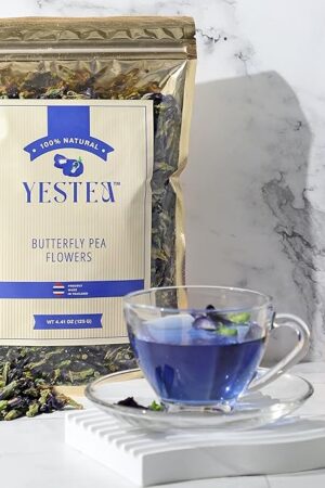 YESTEA 100% Organic Butterfly Pea Flower 4.41 oz (375+ Cups) Small-Batch and Handpicked from Thailand - Non GMO Rich in Antioxidants, Caffeine Free, Vegan, and Gluten Free (4.41 Oz)