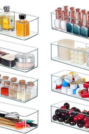 Clear Plastic Drawer Organizer Bins 8 PACK for Bathroom Kitchen Office Desk