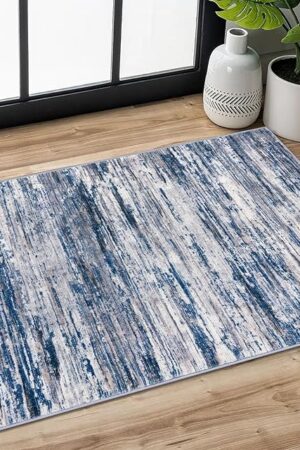 2x3 Navy Blue Gray Neutral Multi Modern Abstract Rug for Entryway, Super Soft Small Area Rug, Washable Non-Slip Kitchen Rugs, Low-Pile Mat for Bedside, Indoor Door Mat