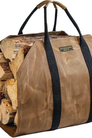 Waxed Canvas Firewood Carrier, Heavy Duty Log Carrier for Firewood, Wood Carrier for Firewood, Firewood Bag, Great Gift for Cabin, Firewood Carrier with Handles, Classic Durable Design Tan