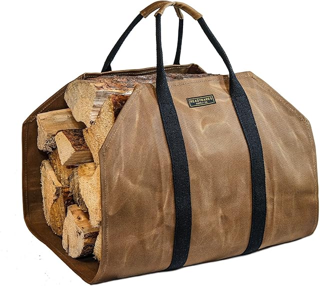 Waxed Canvas Firewood Carrier, Heavy Duty Log Carrier for Firewood, Wood Carrier for Firewood, Firewood Bag, Great Gift for Cabin, Firewood Carrier with Handles, Classic Durable Design Tan