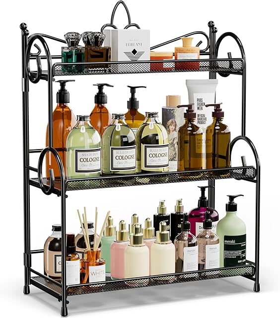 Bathroom Organizer Countertop - 3 Tier Spice Rack Organizer, Counter Organization and Storage for Bathroom, Kitchen, Bedroom, Offices, Foldable