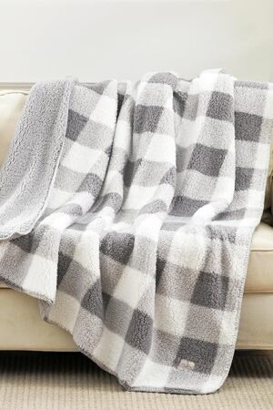 Cozy Bliss Double Sherpa Sided Buffalo Plaid Throw Blanket Grey 50" x 60"