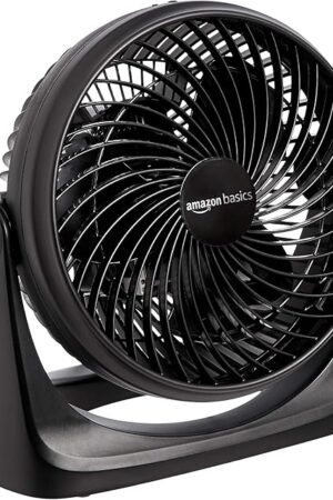 Amazon Basics Air Circulator Fan, Desk Fan for Bedroom, Home and Office, With 90-Degree Tilt Head, 3 Speed Settings, Lightweight (3 LBS), 35 Watts, Black, 11.1"W x 6.3"D x 10.9"H