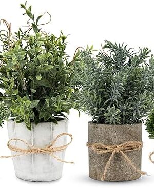 4 Pack Small Fake Plants, Artificial Plants Indoor for Home Decor, Small Faux Plants Indoor, Fake Plants in White Pot for Bathroom Bedroom Kitchen Office Farmhouse Room Shelf Decor