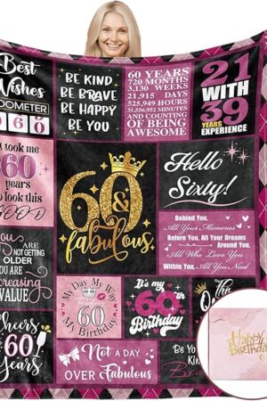 60th Birthday Gifts for Women, 1965 Blanket with Gift Box, Gifts for 60 Year Old Women, Happy 60 Birthday Gifts Ideas, for Woman Turning 60 Decorations 60"x50"