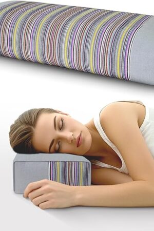 Buckwheat Pillow & Cervical Pillows for Sleeping (21x8x3inch) 100% Organic Coarse Cloth Package w Organic Buckwheat Hulls, Natural Cooling Technology and Relieve Cervical Pain. (Grey)