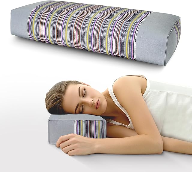 Buckwheat Pillow & Cervical Pillows for Sleeping (21x8x3inch) 100% Organic Coarse Cloth Package w Organic Buckwheat Hulls, Natural Cooling Technology and Relieve Cervical Pain. (Grey)