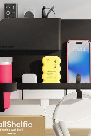 WallShelfie Bedside Wall Organizer - Room Decor, Dorm Room Essential, Floating Bedside Shelf Wall Mount, Makeup Organizer, Remote Control Holder, Room Accessories, Floating Shelves (Black)