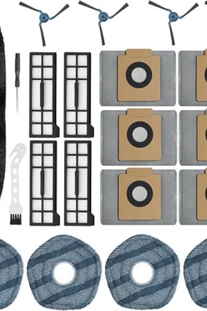 21Pcs X10 Pro Omni Replacement Parts Kit for Eufy X10 Pro Omni Robot Vacuum Accessories, 1 Main Roller Brush, 6 Dust Bags 4 Side Brushes 4 Hepa Filters 4 Mop Pads 1 Screwdriver 1 Clean Tool