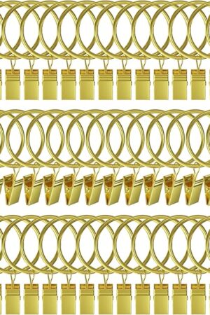 44 Pack Gold Curtain Rings with Clips, Curtain Clips for Drapes, Drapery Rings for Pleated Drapes Heavy Duty, Shower Tension Rod Rings Hooks Hangers, 1.26 inch Fits 1.1 in Diameter Rod, Gold