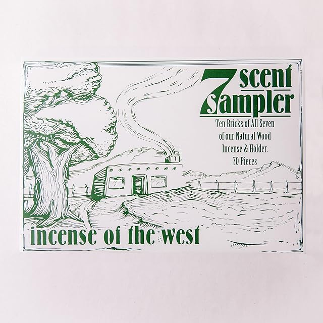7 Scent Sampler Natural Wood Incense with Burner, Includes Piñon, Cedar, Juniper, Hickory, Alder, Mesquite, and Fir Balsam (70 Bricks) - Made in The USA