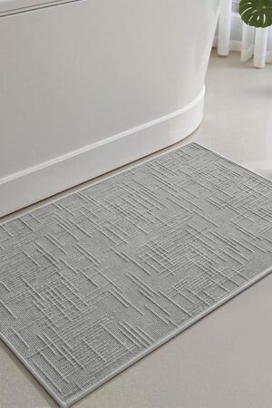 AMOAMI Bath Mat Non Slip Super Absorbent Quick Dry Bath Mats for Bathroom Floor Rubber Backing Washable Bathroom Rugs Modern Woven Jacquard Mat, Beside Tub Bath Rugs, 17" x 24", LightGrey