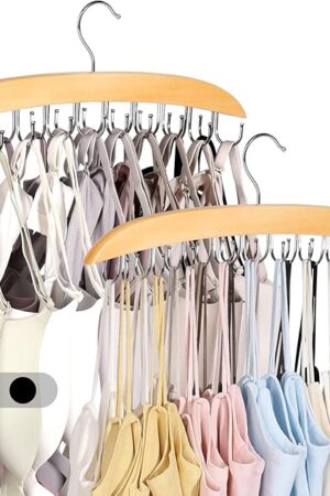 2 Pack Bra Hangers for Closet Organizer, Bra Organizer with 40 Stainless Steel Hooks, Wooden Tank Top Hanger, Closet Organizers and Storage for Bras Camis Belts Ties, Natural