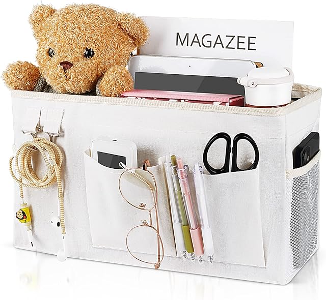 Bedside Caddy Organizer Hanging Storage Bag for College Dorm Bed Hospital Beds White