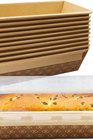 Avant Grub Baking Pan Chef Grade 1Lb Paper Loaf Pans 10 Pk. Elegant Disposable Bakeable Kraft Pan Supplies for Baking Bread, Small Meatloaf, Bundt Cake, Sweets, Kraft Paper - With Lids