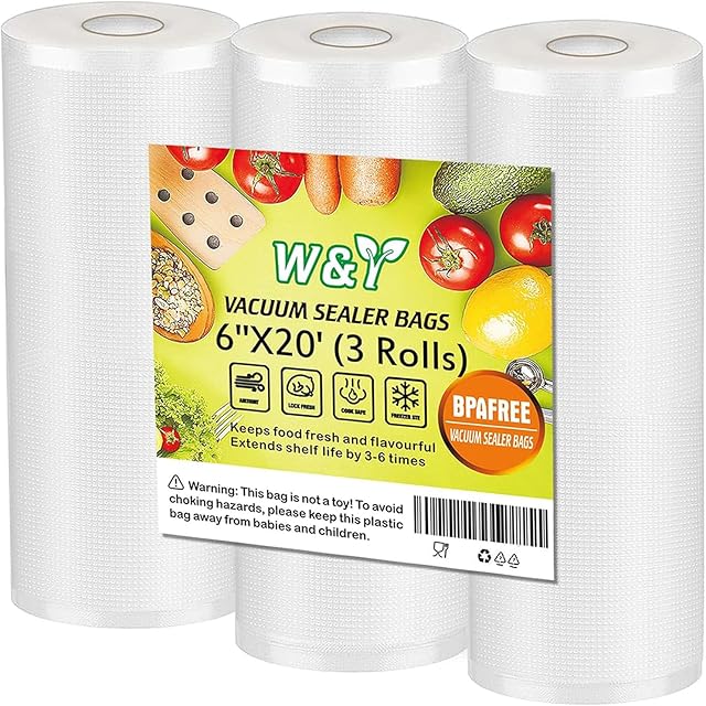W&Y Vacuum Sealer Rolls 6? x 20’, 3 Rolls BPA-Free Commercial Grade Embossed Bags for Freezer Storage, Sous Vide, and Food Packing