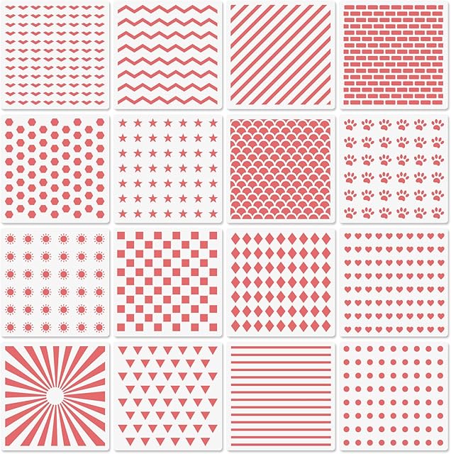 Cookie Stencils for Royal Icing Cookies Sugar Cookie, 16 Pcs 6x6in Reusable Plastic Biscuit Cake Stencils with Checkered Star Heart Dog Paw Shapes for Airbrush Baking Craft Drawing DIY Art Decor
