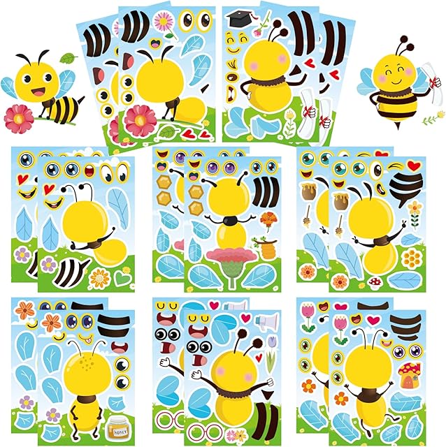 The 16 Pcs Make a Face Bees Stickers,DIY Your Own Cute Bee Stickers, DIY Party Favor,Classroom Rewards, Teacher Reward,Gift for Kids