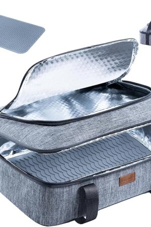 BAGSPRITE Insulated Casserole Carrier for Hot or Cold Food with Heat-resistant Mat, Casserole Dish Carrier Insulated Food Carrier, Hot Food Carrier, Foil Pan Carrier Fits 9" x 13" Baking Dish
