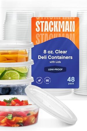 Deli Containers with Lids [48 Sets - 8 oz.] Small Plastic Soup Container - Disposable Deli Food / Slime Storage Containers with Airtight Lids for Freezer & Restaurant Takeout
