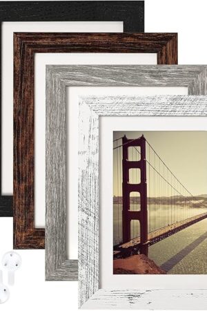 BAIJIALI 5x7 Picture Frame Distressed Farmhouse Wood Pattern Set of 4,Display 4x6 with Mat or 5x7 Without Mat,Multicolour